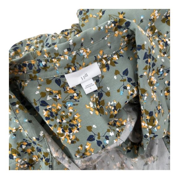 J.Jill Womens Floral-Print Button-Front Tunic Roll Tap Sleeves Relaxed Fit Sz L - Picture 9 of 12